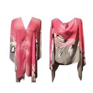 Sheer Floral Button-Up Kimono Cardigan